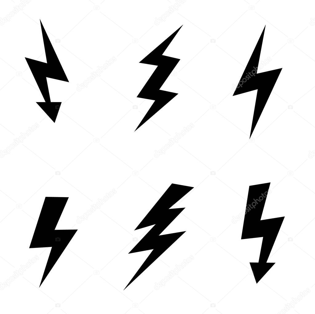Vector set icons black Lightning bolt. collection of Thunder Icons