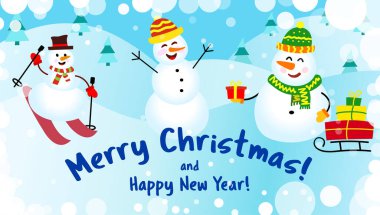 Banner Mutlu Noeller ve mutlu yıllar. Üç kar.