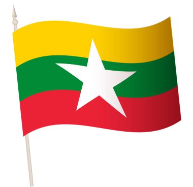 Bayrak direğinde vektör sallama bayrağı. Myanmar 'ın ulusal bayrağı.