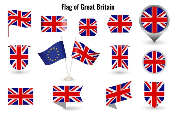 La bandiera della Gran Bretagna. Grande set di icone e simboli. — Vettoriale Stock