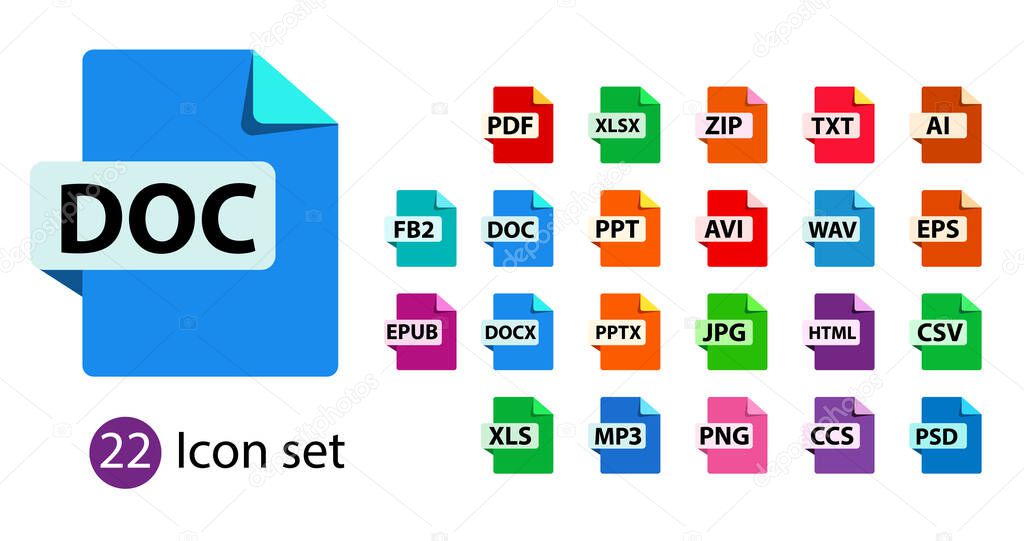 Collection of vector icons. File format extensions icons.