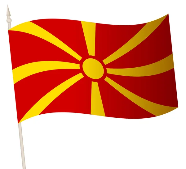 Вектор махає прапором на флагштоку. Національний прапор Македонії. — стоковий вектор