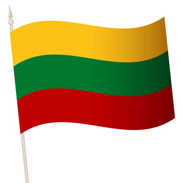 Vector Waving flag on a flagpole. The national flag of Lithuania. — Stock Vector