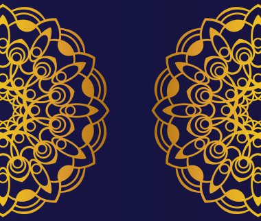 Mavi arka planda altın mandala. yuvarlak mandala.