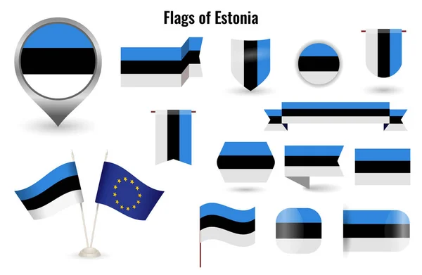 La Bandera de Estonia. Gran conjunto de iconos y símbolos. — Archivo Imágenes Vectoriales