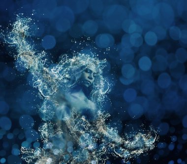 Aquagirl. Su elbisesi giyen bir kadın.