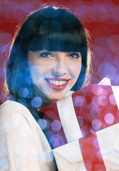 Retrato Una Mujer Sonriente Con Cajas Regalo Las Manos —  Fotos de Stock