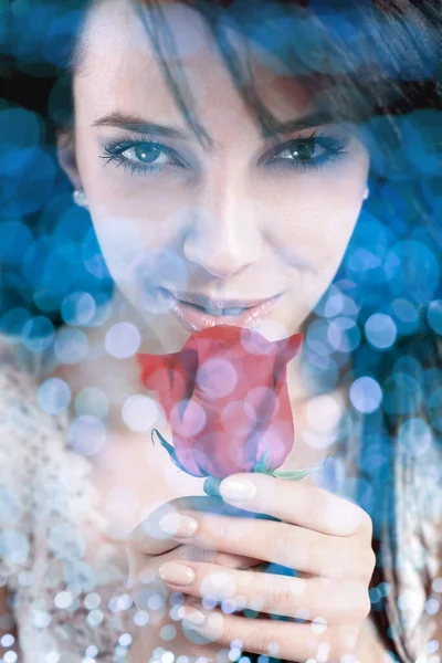 Sexy Woman Holding Red Rose — Stock Photo, Image