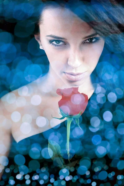 Sexy Woman Holding Red Rose — Stock Photo, Image