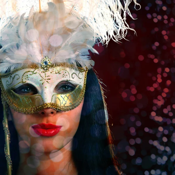 Portrait Young Woman Wearing Venetian Mask — Stock Photo, Image