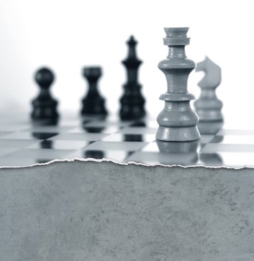 Bir satranç tahtasını kapat, siyah ve beyaz