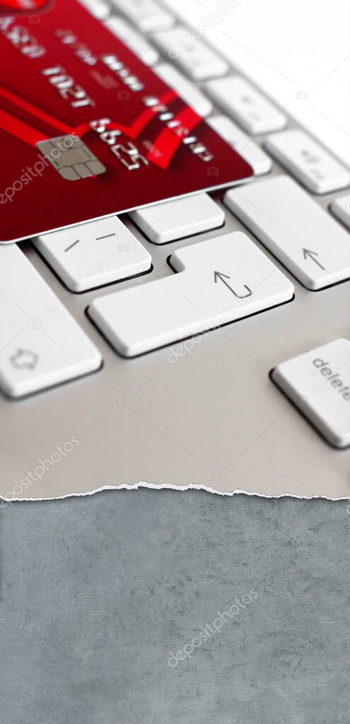Online shopping concept, credit card and computer keyboard