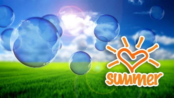 Mýdlové Bubliny Létají Nad Zeleným Polem Letní Pocit — Stock fotografie