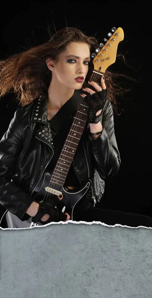 Rock Star Her Electric Guitar — Stock Photo, Image