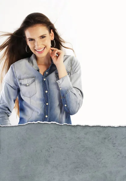 Portrait Beautiful Young Woman Wearing Denim Shirt — Stock Photo, Image