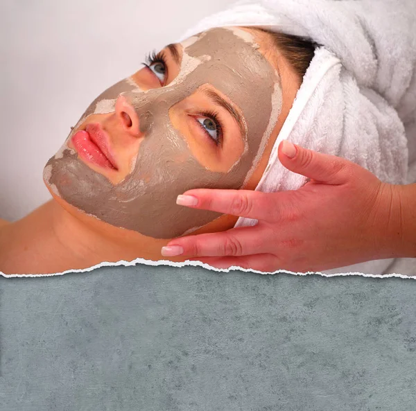 Spa Clay Mask Woman Face White Background — Stock Photo, Image