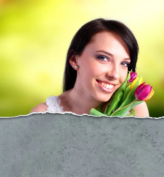 Young Woman Holding Colorful Tulips — Stock Photo, Image