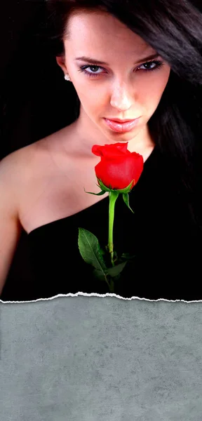 Sexy Woman Holding Red Rose — Stock Photo, Image