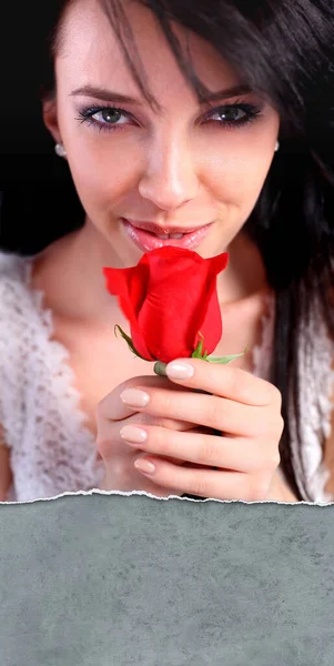 Sexy Woman Holding Red Rose — Stock Photo, Image