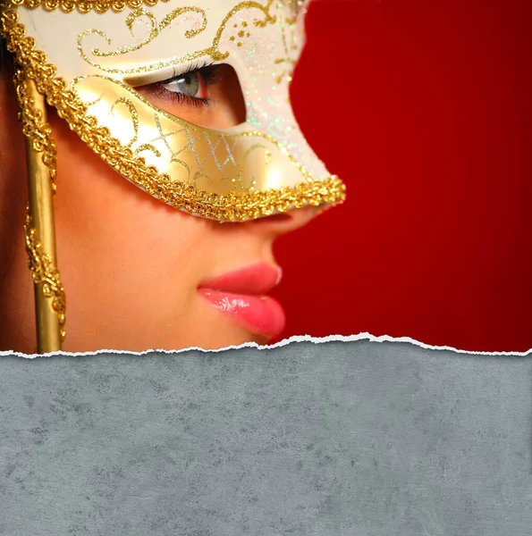 Portrait Young Woman Wearing Venetian Mask — Stock Photo, Image