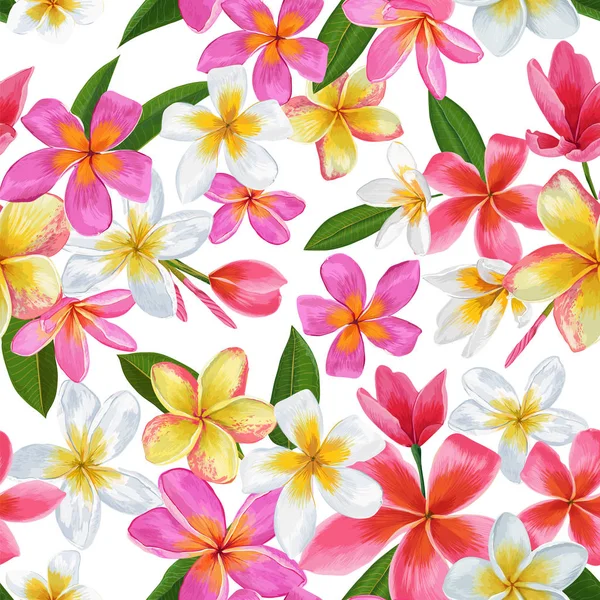 Tropikalne kwiaty akwarela bezszwowe wzór. Kwiatowe ręcznie rysowane tła. Plumeria egzotyczne kwiaty Design tkaniny, tkaniny, tapety. Ilustracja wektorowa — Wektor stockowy