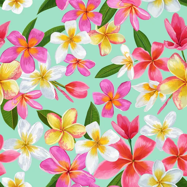 Akvarell tropiska blommor sömlösa mönster. Blommig handritad bakgrund. Exotiska Plumeria blommor Design för tyg, textil, tapeter. Vektorillustration — Stock vektor