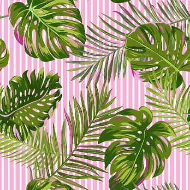 Tropikal palmiye Dikişsiz desen bırakır. Suluboya çiçek arka plan. Kumaş, tekstil, duvar kağıdı, kağıt ambalaj için egzotik botanik tasarım. Vektör çizim