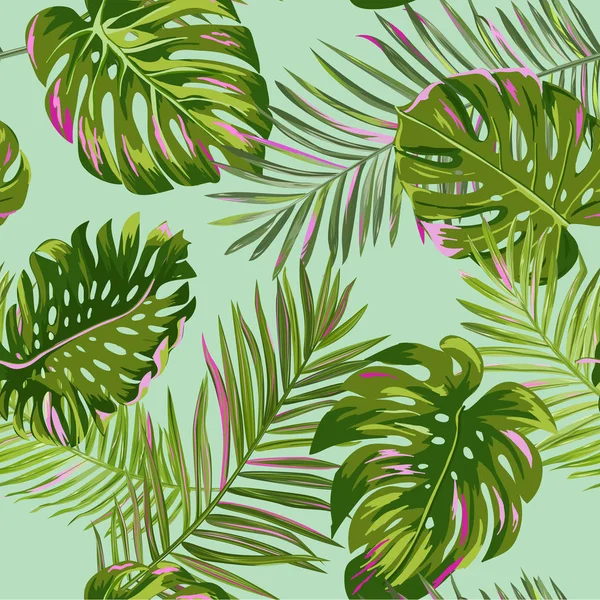 Tropische Palmenblätter mit nahtlosem Muster. Aquarell floralen Hintergrund. exotisches botanisches Design für Stoff, Textilien, Tapeten, Packpapier. Vektorillustration — Stockvektor