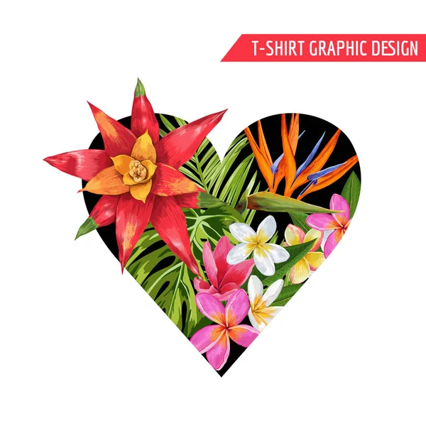 Love Romantic Floral Heart Spring Summer Design with Pink Plumeria Flowers for Prints, Fabric, T-shirt, Posters. Tropical Botanical Background for Valentines Day. Vector illustration — Stock Vector