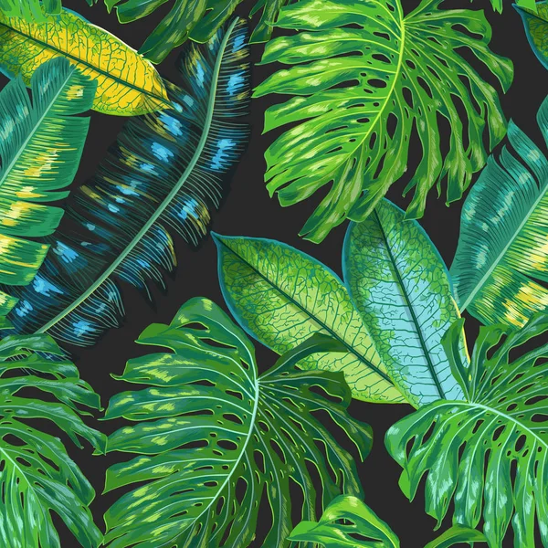 Цветочный тропический бесшовный узор. Пальмовые листья - акварельный фон для обоев, текстиля, шерстяной бумаги. Ботанический дизайн Monstera. Векторная иллюстрация — стоковый вектор