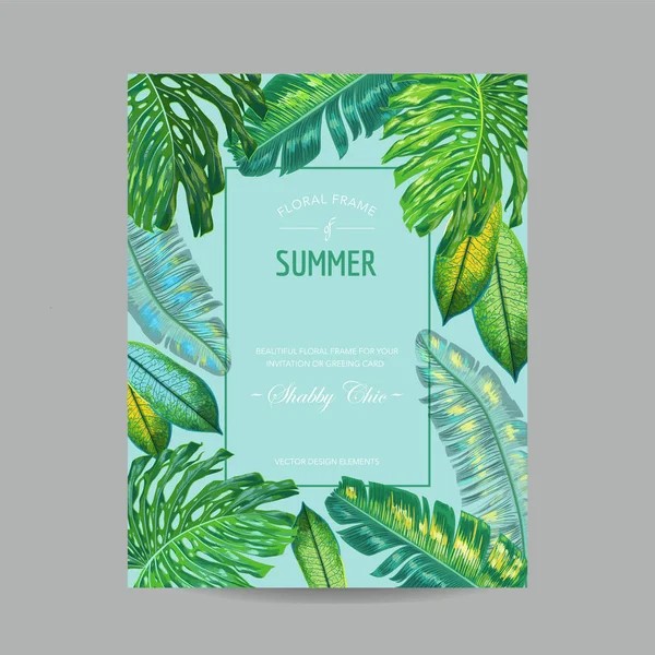 Plantilla de invitación de boda con hojas de palma. Tropical Save the Date Card. Diseño botánico de verano para póster, tarjeta de felicitación. Ilustración vectorial — Archivo Imágenes Vectoriales