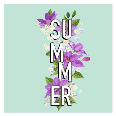 Yaz çiçek Poster. Tropikal akasma çiçek tasarım afiş, el ilanı, broşür, kumaş baskı için. Merhaba yaz suluboya botanik arka plan. Vektör çizim