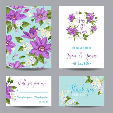 Akasma çiçek düğün davet şablonu. Tropikal çiçek tebrik Kartpostalı, Doğum günü, yıldönümü için tarih kartı egzotik çiçek romantik tasarım kaydedin. Vektör çizim