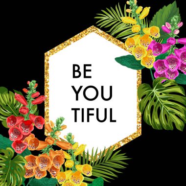 Çiçeklenme ilkbahar ve yaz altın çerçeve çiçek. Düğün, davet, tebrik kartı vektör çizim için suluboya Tiger Lily çiçek