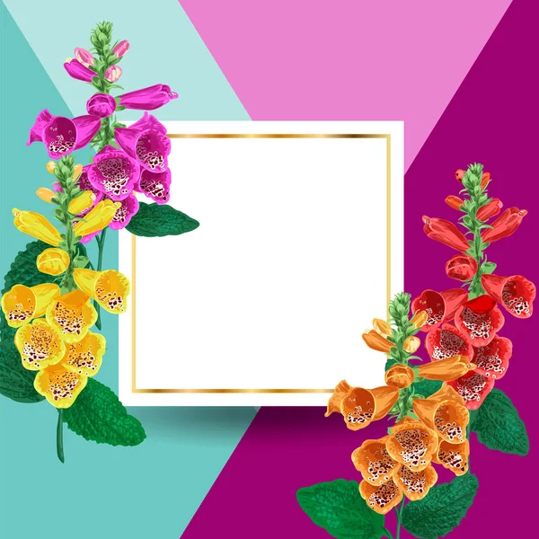 Primavera florescente e moldura floral dourada do verão. Watercolor Tiger Lily Flores para Convite, Casamento, cartão de saudação. Ilustração vetorial —  Vetores de Stock