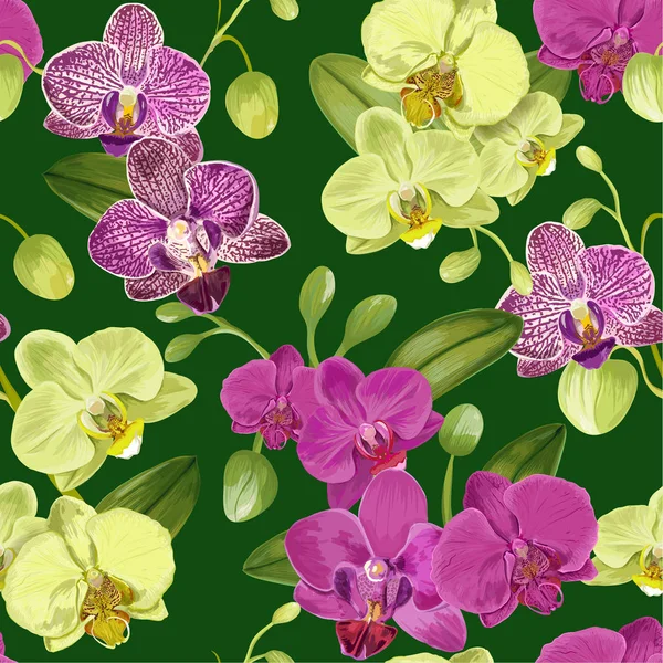 Naadloze tropische patroon met orchideebloemen. Florale achtergrond voor textiel, behang, inwikkeling met stof. Aquarel bloemen Design. Vectorillustratie — Stockvector