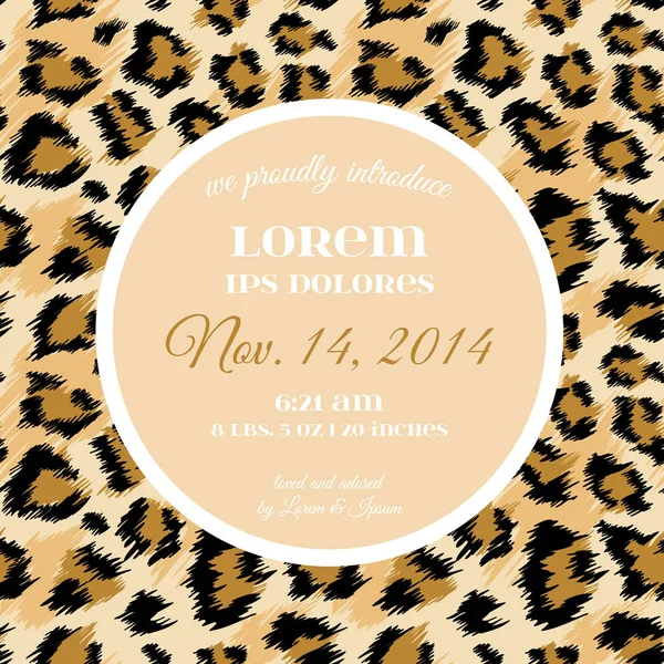 Modèle d'invitation de mariage avec motif léopard à la mode. Tropical Save the Date Card. Ornement animal Design romantique pour carte postale de voeux, anniversaire, anniversaire. Illustration vectorielle — Image vectorielle