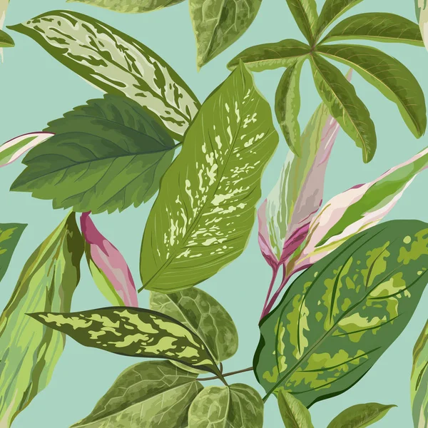 Tropical Seamless Pattern dengan Banana dan Palm Leaves. Latar Belakang Floral Summer untuk Tekstil, Kain, Wallpaper. Ilustrasi vektor - Stok Vektor