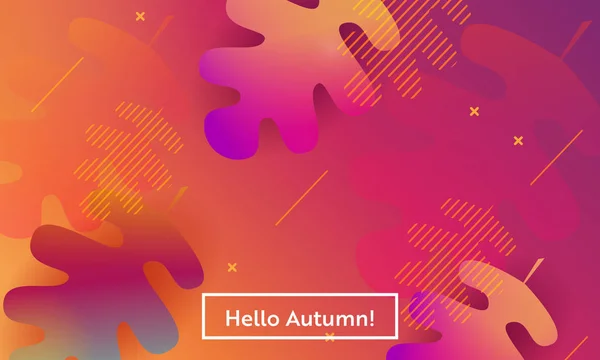 Hello Autumn выходит с Leaves for Web, Landing Page, Banner, Poster, Template. Осенний морской фон для мобильного приложения, социальные медиа. Векторная иллюстрация — стоковый вектор