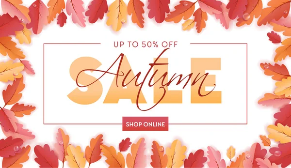 Höstens bakgrund mall med vackra blad Illustration till shopping försäljning, kupong, främjande affisch och web banderoll i vektor — Stock vektor