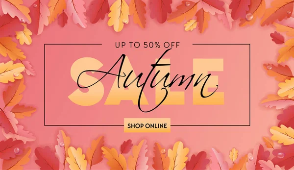 Podzimní prodej pozadí šablony s krásnou listy ilustrace pro nákupní prodej, kupón, propagační plakát a web banner ve vektoru — Stockový vektor