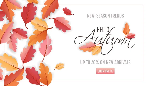 Modello di sfondo di vendita autunno con belle foglie Illustrazione per la vendita di shopping, coupon, poster promozionale e banner web in Vector — Vettoriale Stock