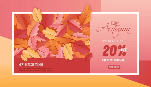 Plantilla de fondo de venta de otoño con hermosas hojas Ilustración para la venta de compras, cupón, póster de promoción y banner web en Vector — Archivo Imágenes Vectoriales