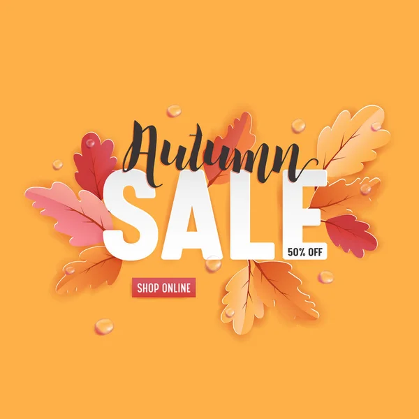 Modèle de fond de vente d'automne avec de belles feuilles Illustration pour la vente d'achats, coupon, affiche de promotion et bannière Web dans Vector — Image vectorielle