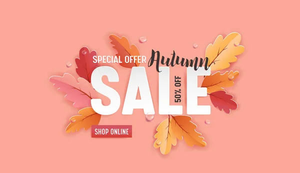 Modèle de fond de vente d'automne avec de belles feuilles Illustration pour la vente d'achats, coupon, affiche de promotion et bannière Web dans Vector — Image vectorielle