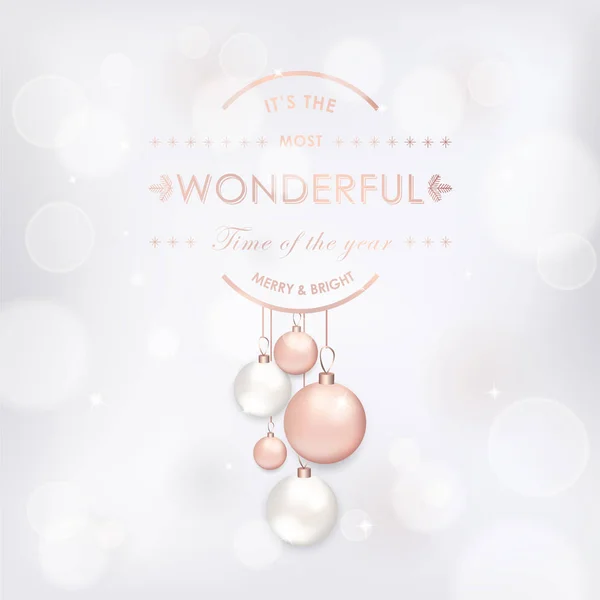 Élégante Carte Noël Joyeuse Avec Boules Arbre Noël Rose Pour — Image vectorielle