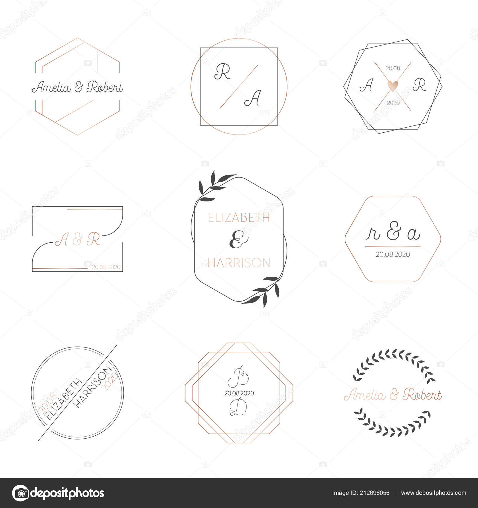 Free Vector  Linear flat wedding monograms collection