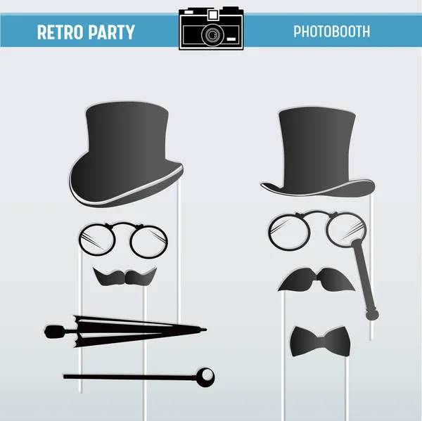 Movember Retro party do druku okulary, kapelusze, wąsy, maski dla photobooth rekwizyty w wektor — Wektor stockowy