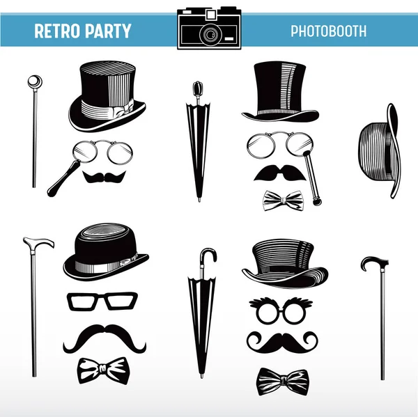 Movember Retro partido imprimible Gafas, Sombreros, Moustaches, Máscaras para photobooth utilería en vector — Vector de stock