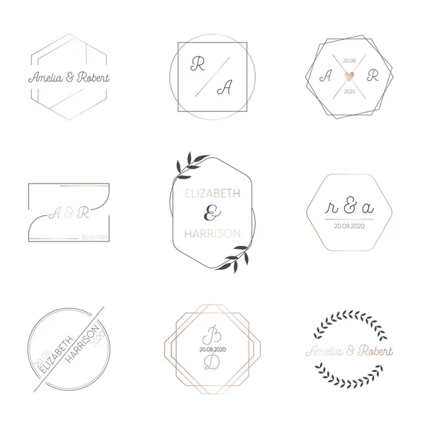 Bröllop monogram collection, moderna minimalistiska mallar för inbjudningskort, Spara datumet, logotypen identitet för restaurang, butik, café i vektor — Stock vektor